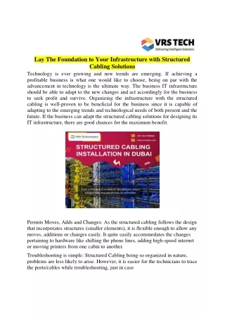 lay the foundation to your infrastructure with