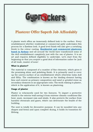 plasterer offer superb job affordably