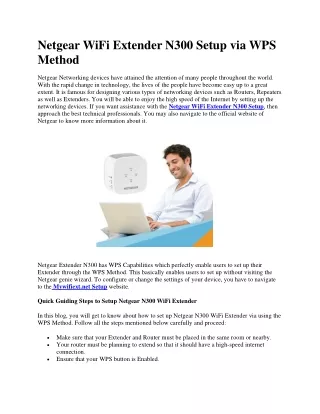 Netgear WiFi Extender N300 Setup via WPS Method