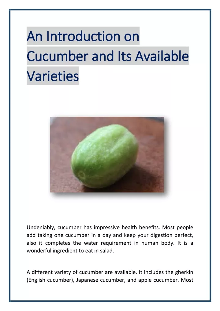 PPT - An Introduction On Cucumber And Its Available Varieties ...