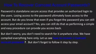 How To Recover Comcast Account Passwords?