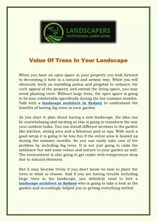 Value Of Trees In Your Landscape