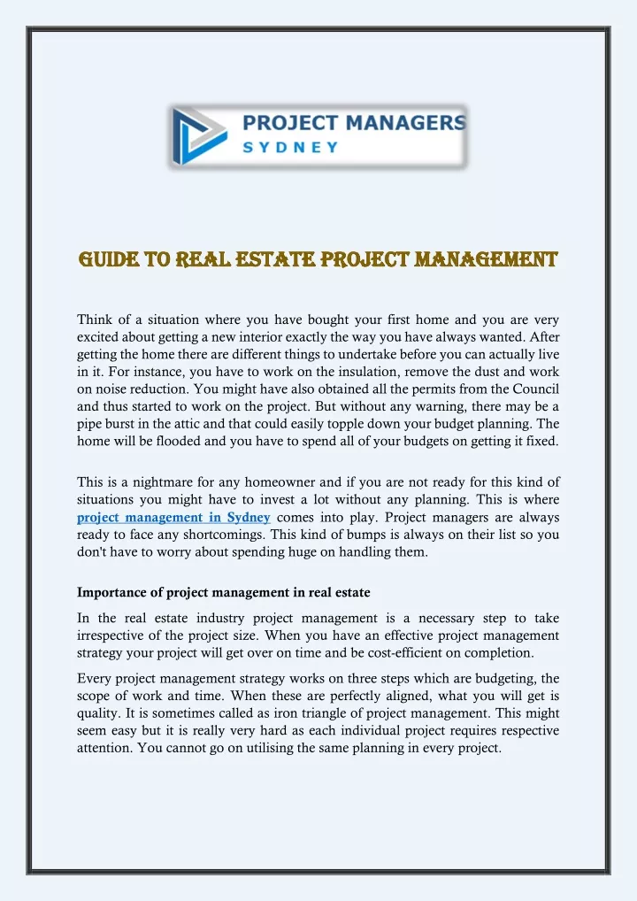 guide guide to real estate project management