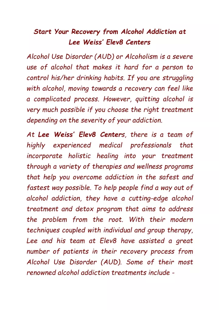 start your recovery from alcohol addiction