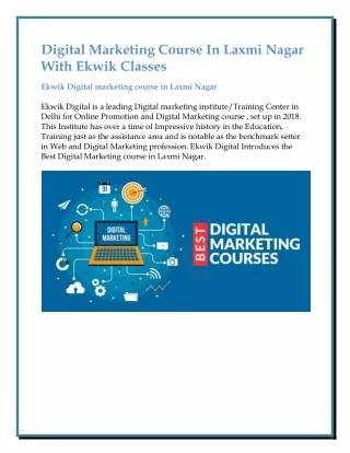 Digital Marketing Course in Laxmi Nagar with Ekwik Classes