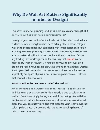 why do wall art matters significantly in interior