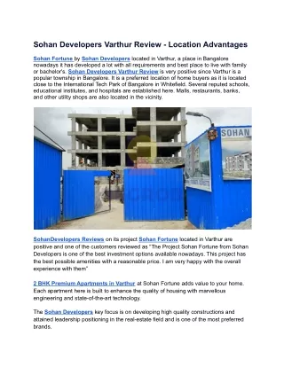 Sohan Developers Varthur Review - Location Advantages