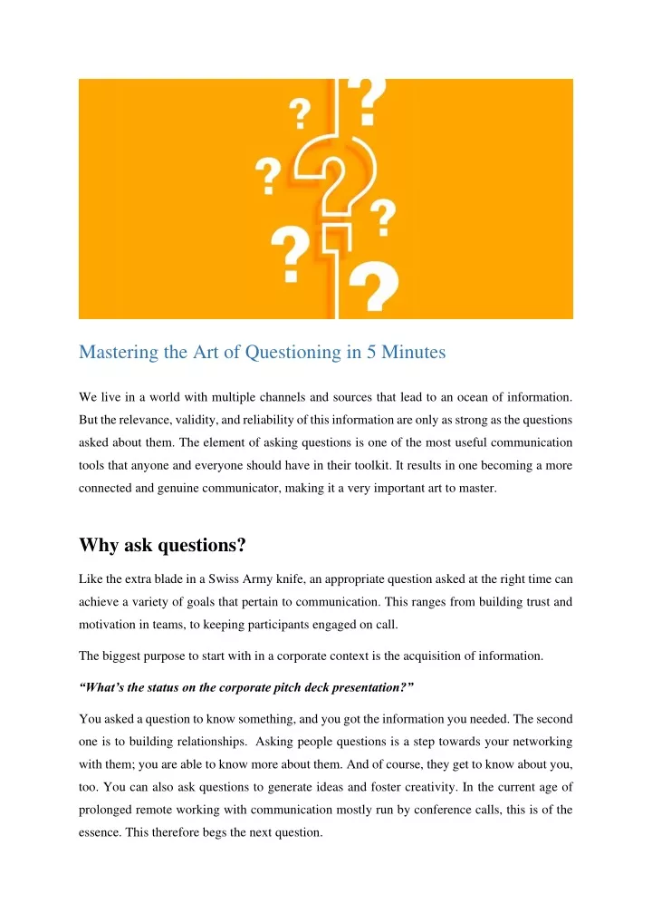 mastering the art of questioning in 5 minutes