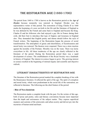 the restoration age 1660 1700