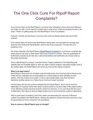 The One Click Cure For Ripoff Report Complains