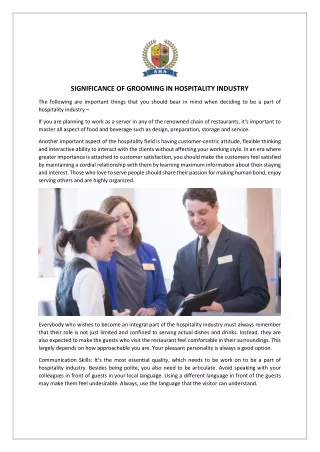 SIGNIFICANCE OF GROOMING IN HOSPITALITY INDUSTRY
