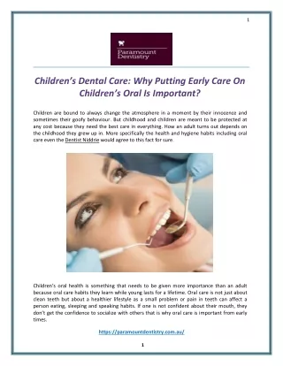 Children’s Dental Care: Why Putting Early Care On Children’s Oral Is Important?