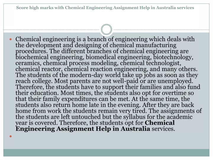 score high marks with chemical engineering assignment help in australia services
