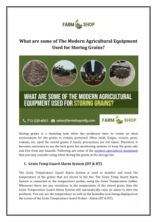 What are some of The Modern Agricultural Equipment Used for Storing Grains