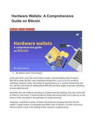 Hardware Wallets: A Comprehensive Guide on Bitcoin