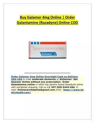 Buy Galamer 4mg Online | Order Galantamine (Razadyne) Online COD