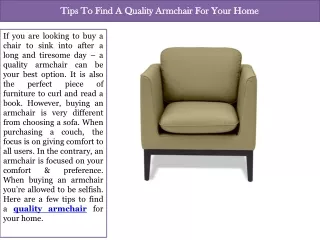 Tips To Find A Quality Armchair For Your Home