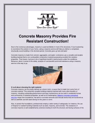 Concrete Masonry Provides Fire Resistant Construction!