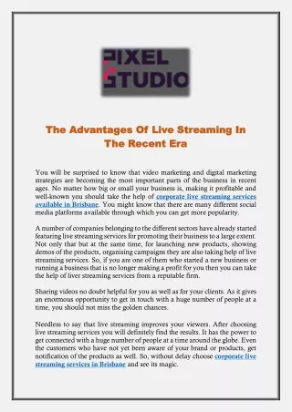 The Advantages Of Live Streaming In The Recent Era