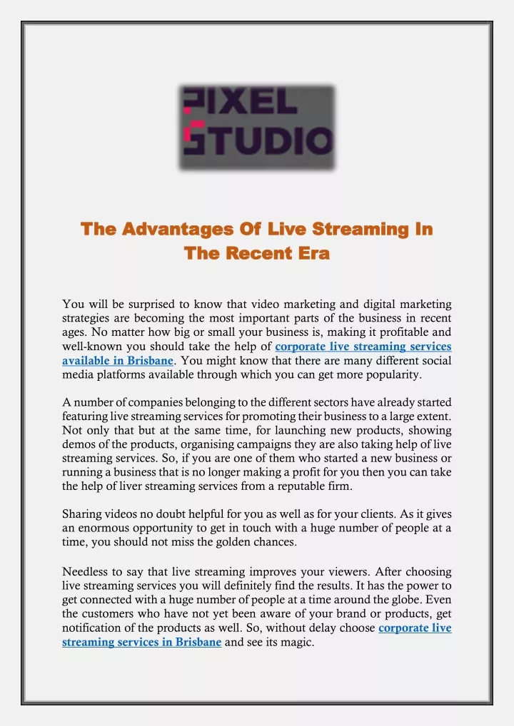 the the advantages of live streaming