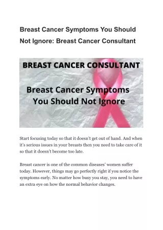 Breast Cancer Symptoms You Should Not Ignore
