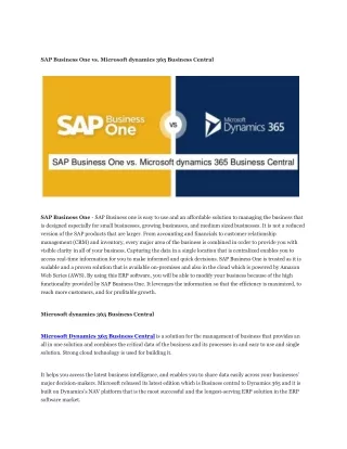 SAP Business One vs. Microsoft dynamics 365 Business Central