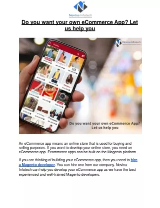 do you want your own ecommerce app let us help you