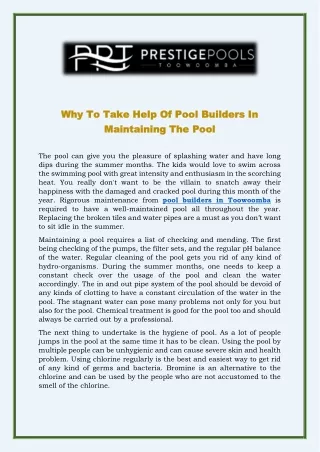 Why To Take Help Of Pool Builders In Maintaining The Pool