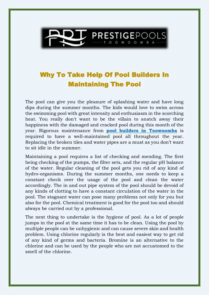 why why to take help of pool builders in to take
