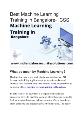 best machine learning training in bangalore icss