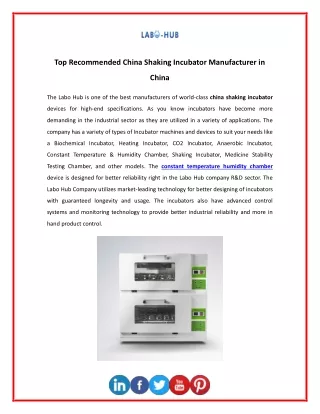 Top Recommended China Shaking Incubator Manufacturer in China