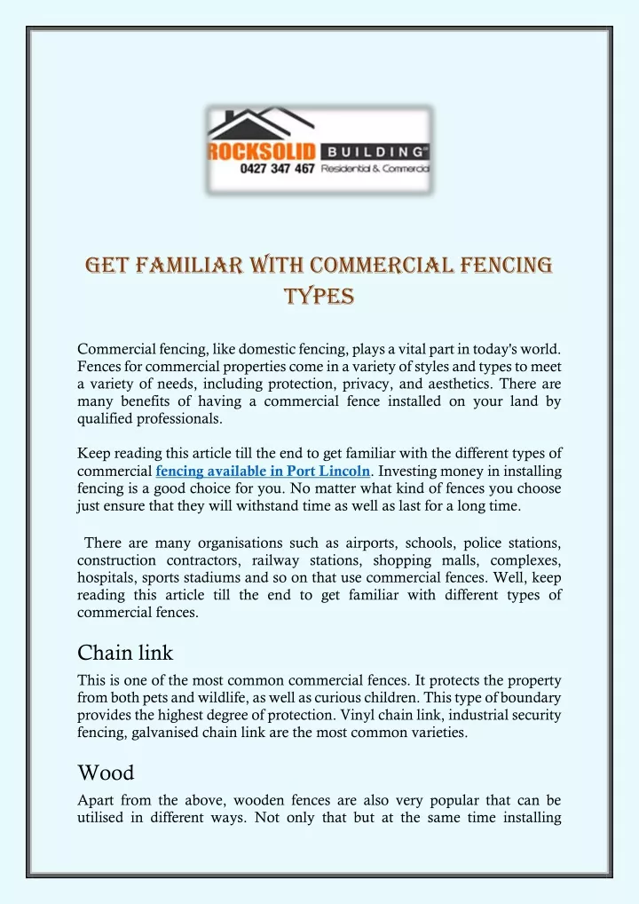 get familiar with commercial fencing types