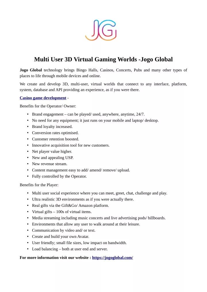 multi user 3d virtual gaming worlds jogo global