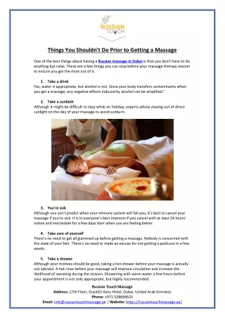 Things You Shouldn't Do Prior to Getting a Massage