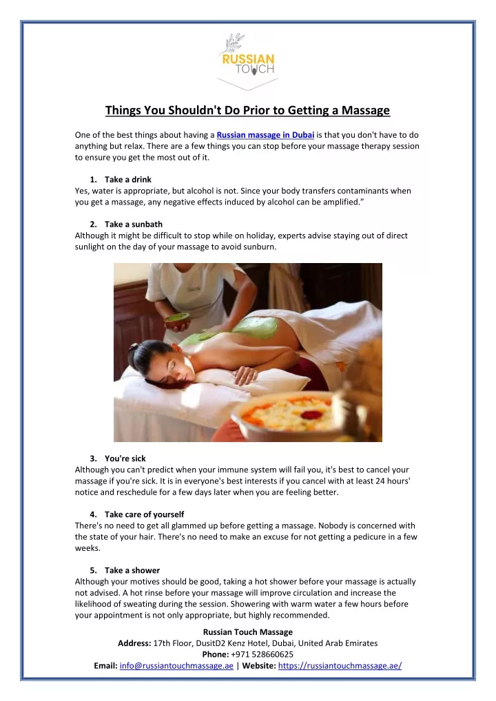 things you shouldn t do prior to getting a massage
