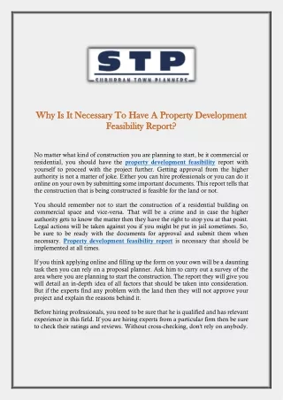 Why Is It Necessary To Have A Property Development Feasibility Report
