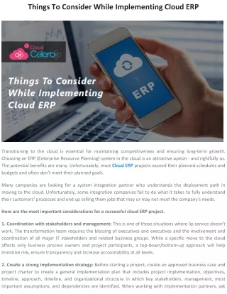 Things To Consider While Implementing Cloud ERP
