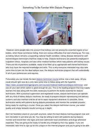 something to be familiar with dialysis programs