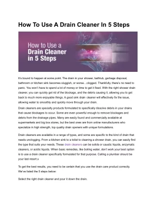 How To Use A Drain Cleaner In 5 Steps