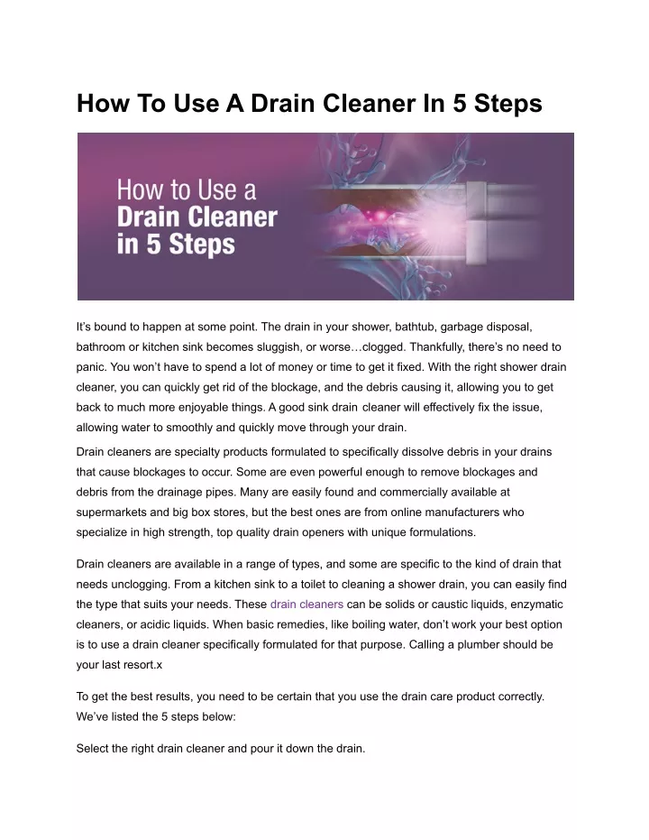 how to use a drain cleaner in 5 steps