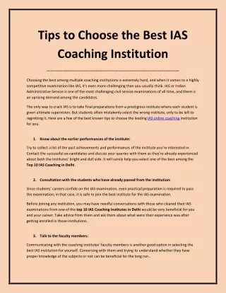 Tips to Choose the Best IAS Coaching Institution