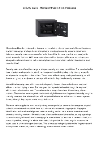 security safes maintain intruders from increasing