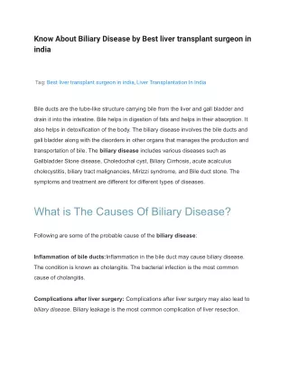 Know About Biliary Disease by Best liver transplant surgeon in india (1)