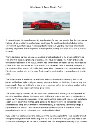 why select a tesla electric car