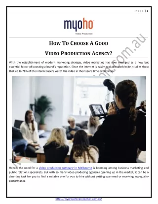 How To Choose A Good Video Production Agency?