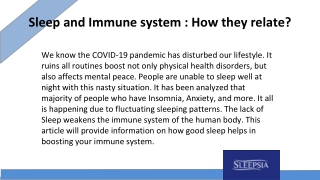 Sleep and Immune system : How they relate?