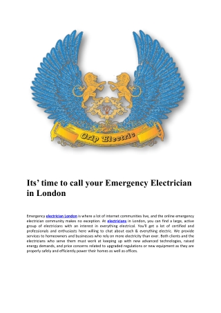 Its’ time to call your Emergency Electrician in London