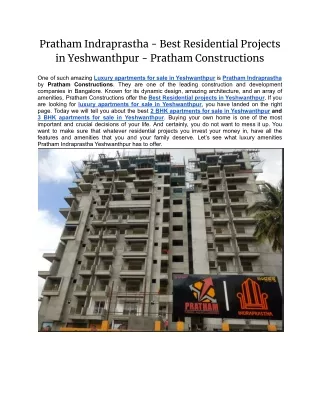 Pratham Indraprastha - Best Residential Projects in Yeshwanthpur - Pratham Constructions