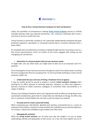 how to hire a virtual assistant company for start
