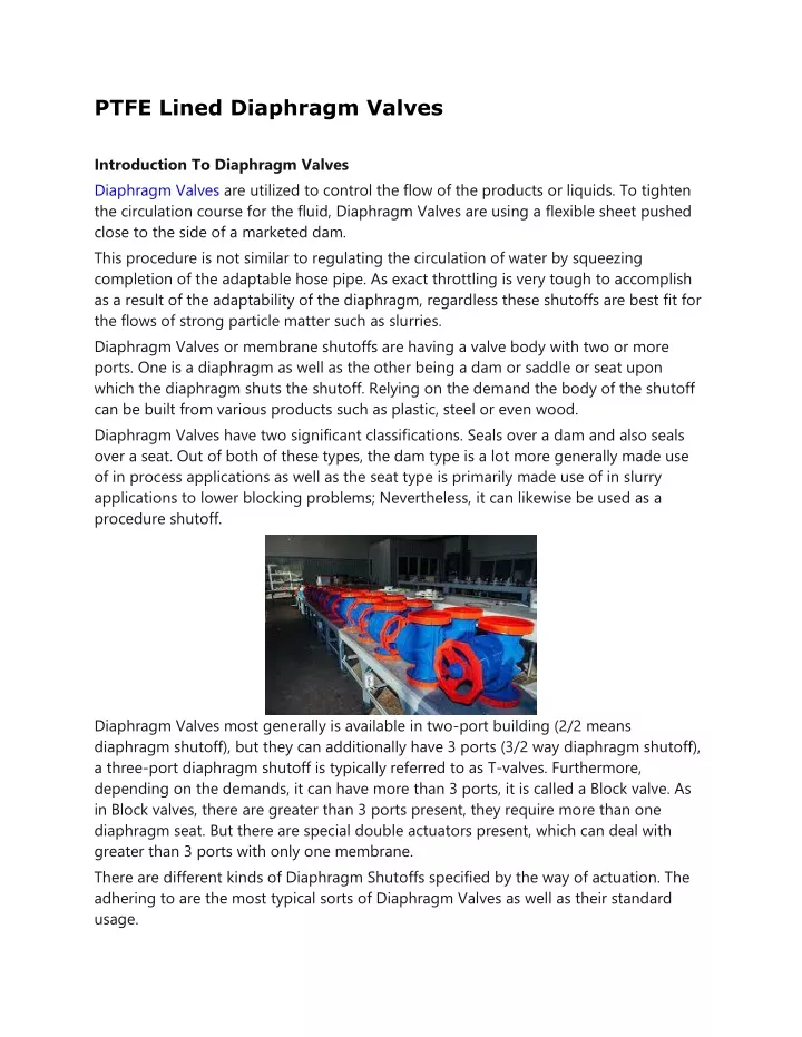 ptfe lined diaphragm valves